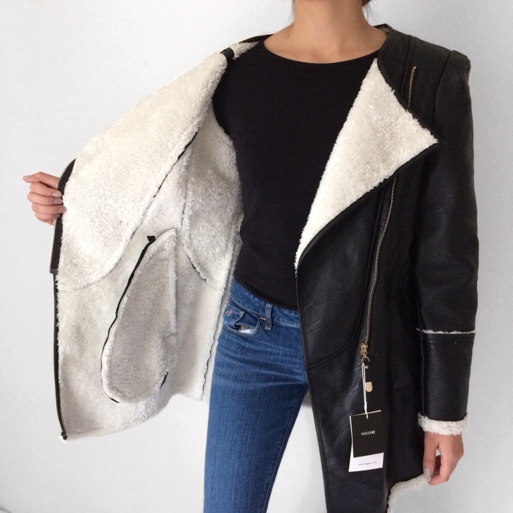 NWT Black Leather Vogue Fur Jacket - Picture 3 of 5